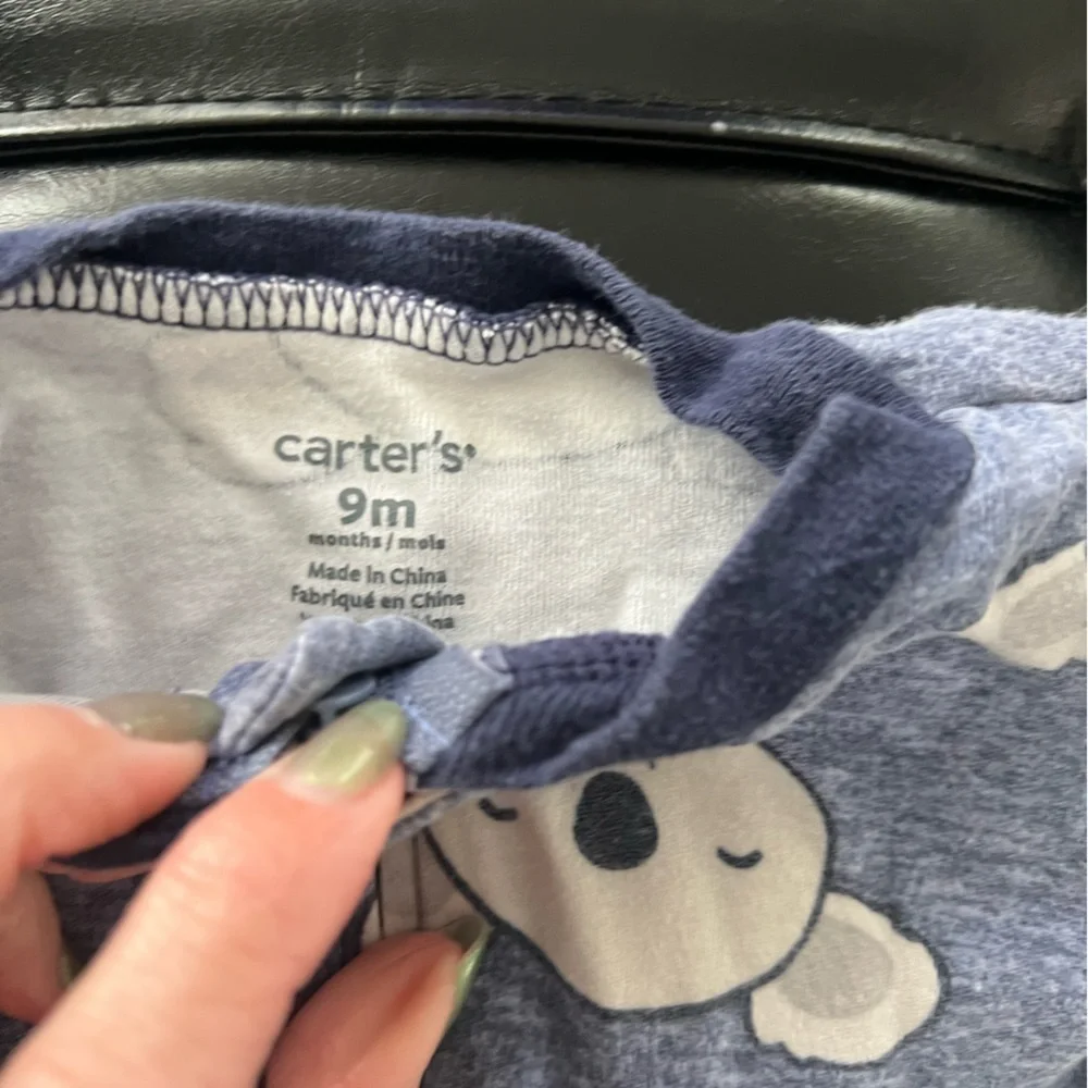 6 Baby Onesies in Red, Blue, and Gray; all 9 months